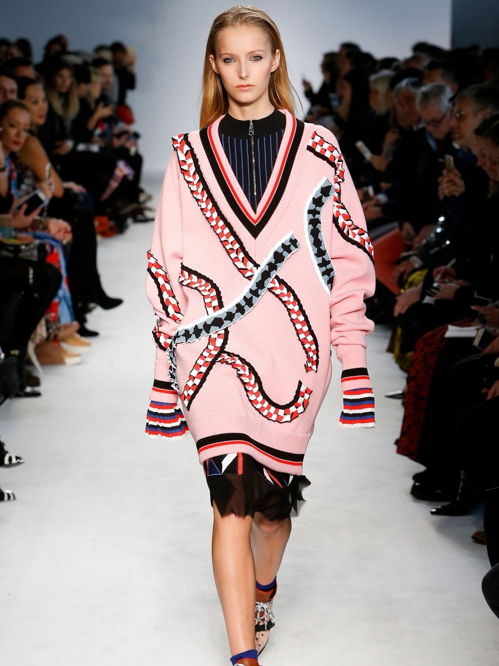 Emilio Pucci Pink V-Neck Sweater with Braided Trim